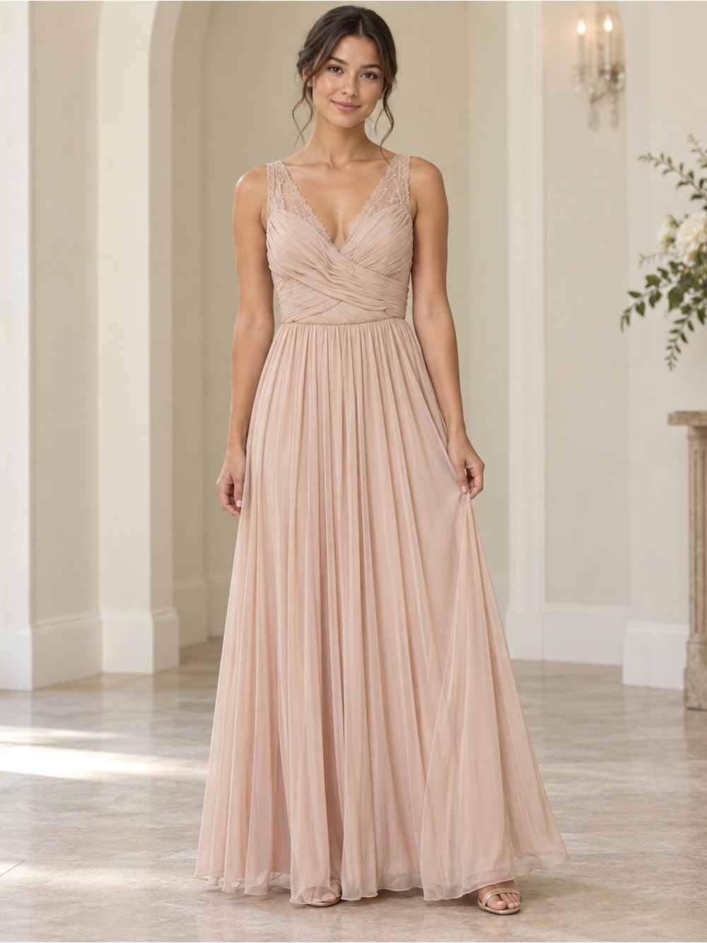 BHLDN Hitherto Blush Pink Lace Tulle Maxi Bridesmaid Dress Size 6